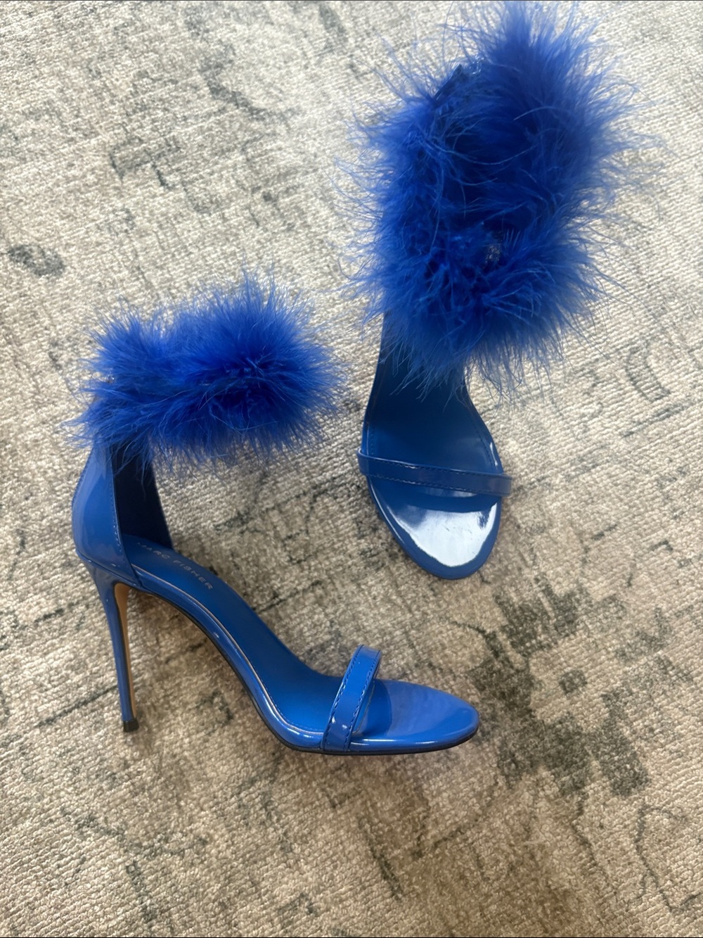 Blue Feather-Trim High Heel Sandals
